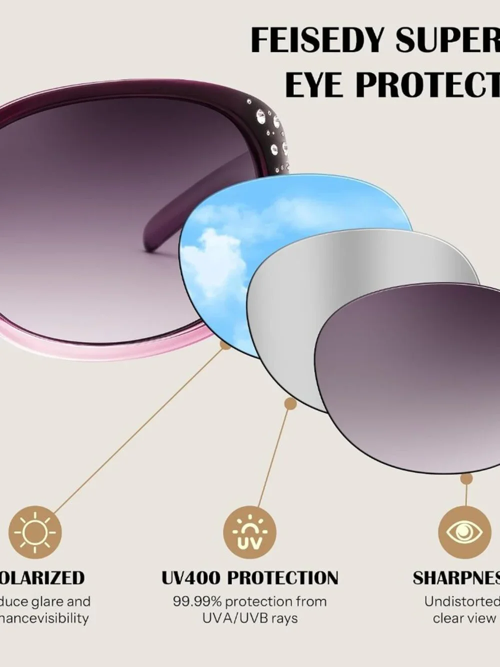 Vivid Vision Women's Polarized Sunglasses - Elegant Rhinestone & Floral Style